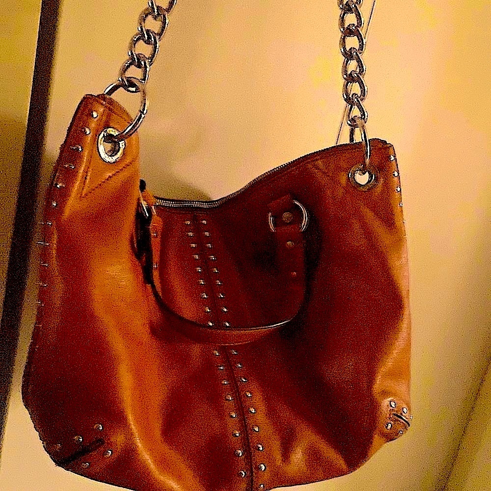 Large Michael Kors Studded Uptown Astor Tote Hobo Satchel. Silver tone hardware